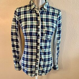 Splendid Flannel Top Small Plaid Cotton Blue Cream Flannel Grey Thermal Panels